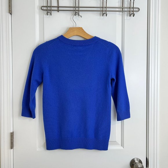 J. Crew 100% Italian Cashmere Crewneck Three Quarter Sleeve Sweater Blue XS - Picture 2 of 11